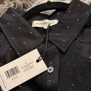 WeWoreWhat Black Blouse with Pink Dots
